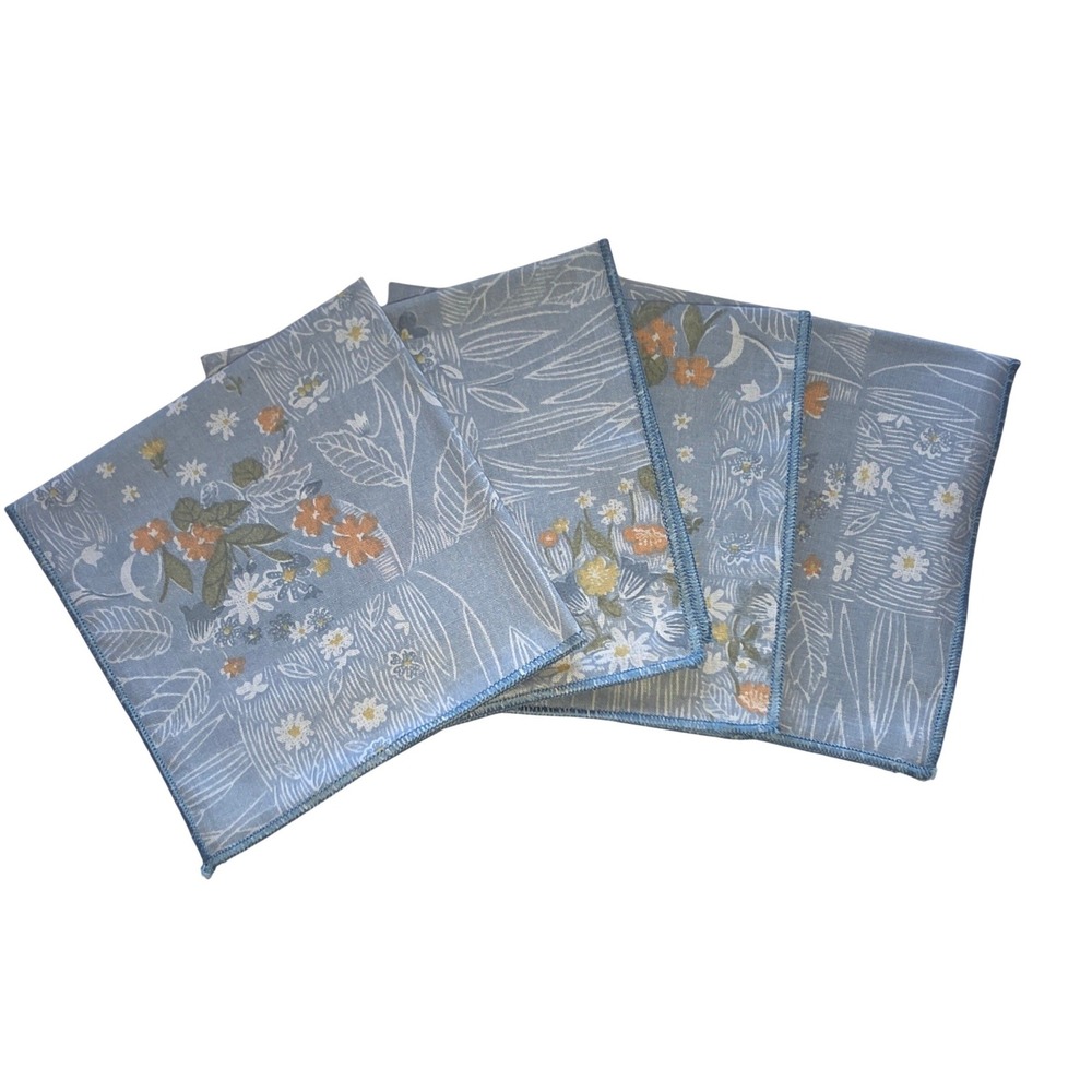 Vintage Blue Floral Patchwork Handkerchiefs Set of 4 New